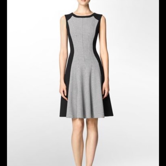 Calvin Klein Dresses & Skirts - CALVIN KLEIN Houndstooth fit and flare black and white dress size 2
